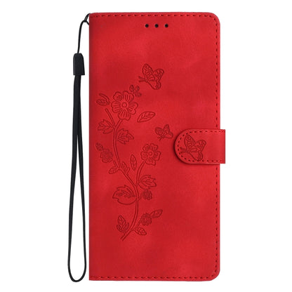 For iPhone 16 Pro Flower Butterfly Embossing Pattern Leather Phone Case(Red) - iPhone 16 Pro Cases by buy2fix | Online Shopping UK | buy2fix