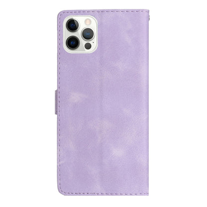 For iPhone 16 Pro Flower Butterfly Embossing Pattern Leather Phone Case(Purple) - iPhone 16 Pro Cases by buy2fix | Online Shopping UK | buy2fix