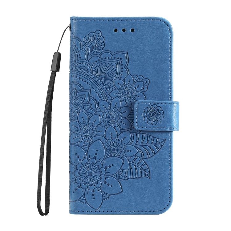 For Xiaomi Redmi K70 / K70 Pro 7-petal Flowers Embossing Leather Phone Case(Blue) - K70 Pro Cases by buy2fix | Online Shopping UK | buy2fix