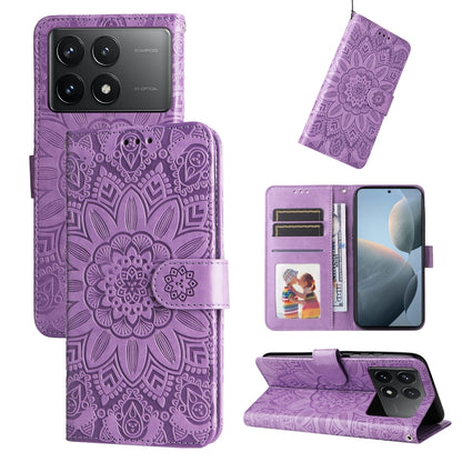 For Xiaomi Redmi K70 / K70 Pro Embossed Sunflower Leather Phone Case(Purple) - K70 Pro Cases by buy2fix | Online Shopping UK | buy2fix