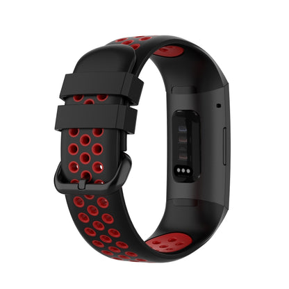 For Fitbit Charge 4 / Charge 3 / Charge 3 SE Watch Button Two Colors Silicone Replacement Strap Watchband(Black Red) - Watch Bands by buy2fix | Online Shopping UK | buy2fix