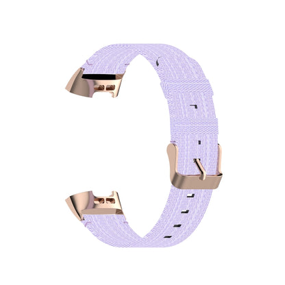 For Fitbit Charge 4 / Charge 3 / Charge 3 SE Stainless Steel Head Grain Nylon Denim Replacement Strap Watchband(Light Purple) - Watch Bands by buy2fix | Online Shopping UK | buy2fix