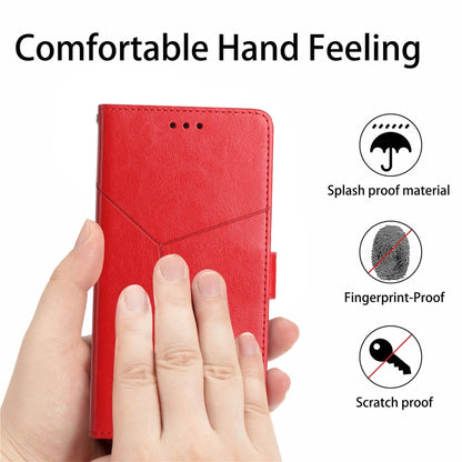 For iPhone 16 Plus HT01 Y-shaped Pattern Flip Leather Phone Case(Red) - iPhone 16 Plus Cases by buy2fix | Online Shopping UK | buy2fix