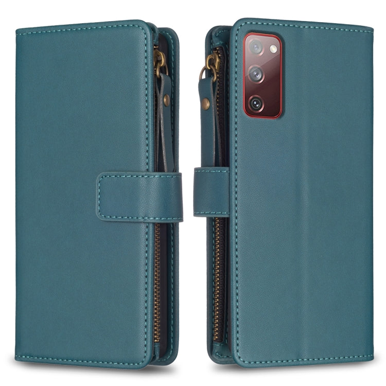 For Samsung Galaxy S20 FE 9 Card Slots Zipper Wallet Leather Flip Phone Case(Green) - Galaxy S20 FE Cases by buy2fix | Online Shopping UK | buy2fix