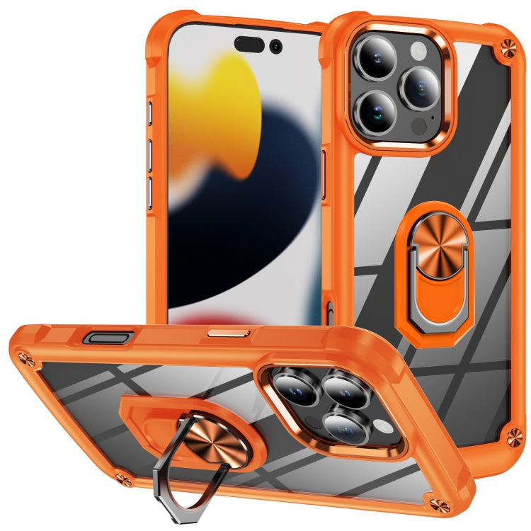 For iPhone 16 Pro TPU + PC Lens Protection Phone Case with Ring Holder(Orange) - iPhone 16 Pro Cases by buy2fix | Online Shopping UK | buy2fix