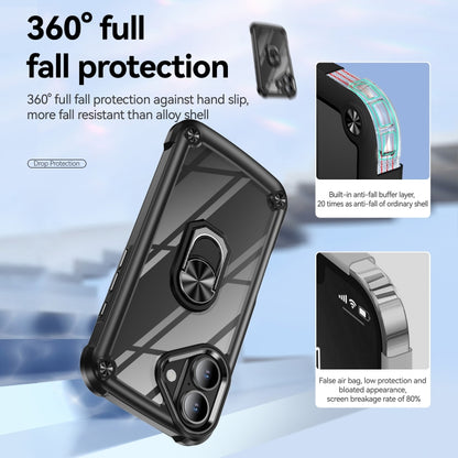 For iPhone 16 TPU + PC Lens Protection Phone Case with Ring Holder(Black) - iPhone 16 Cases by buy2fix | Online Shopping UK | buy2fix