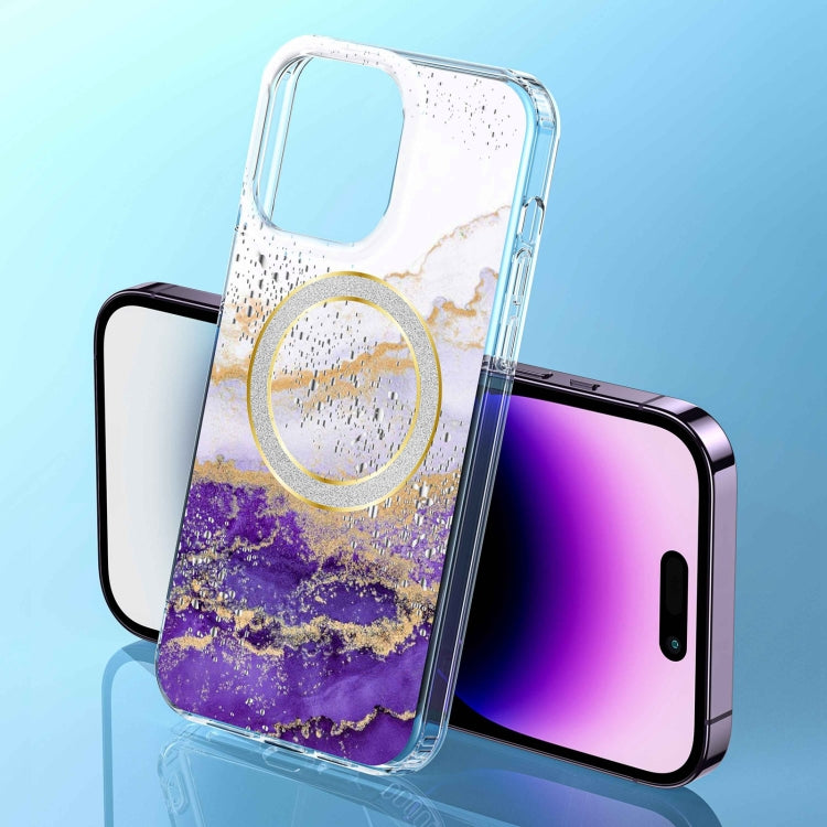 For iPhone 13 Pro Dual-side IMD Marble Magsafe Phone Case(White Purple) - iPhone 13 Pro Cases by buy2fix | Online Shopping UK | buy2fix