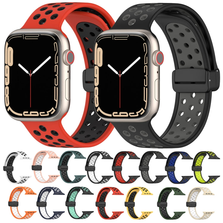 For Apple Watch 7 41mm Magnetic Buckle Silicone Watch Band(Orange White) - Watch Bands by buy2fix | Online Shopping UK | buy2fix