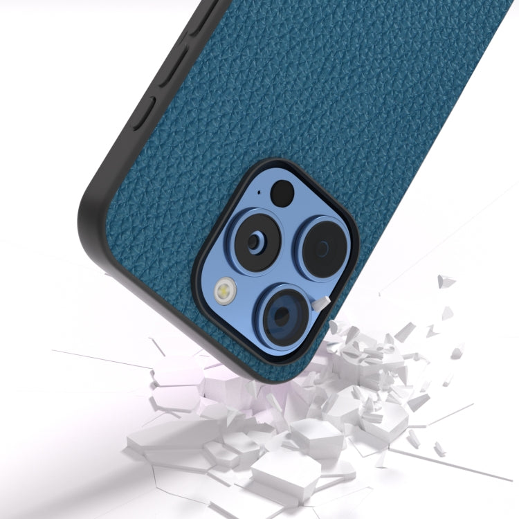 For iPhone 16 Pro Max ABEEL Genuine Leather Litchi Texture Phone Case(Blue) - iPhone 16 Pro Max Cases by buy2fix | Online Shopping UK | buy2fix