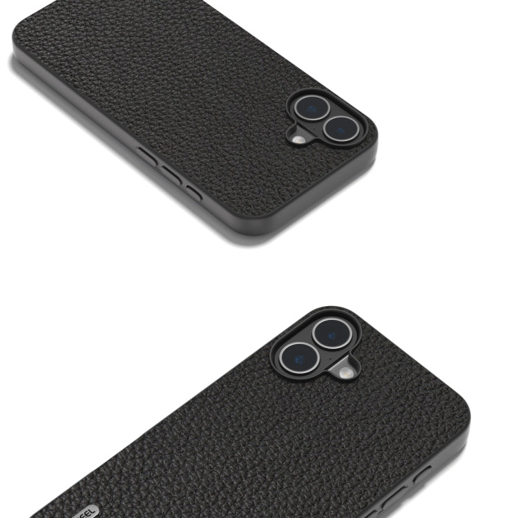 For iPhone 16 Plus ABEEL Genuine Leather Litchi Texture Phone Case(Black) - iPhone 16 Plus Cases by buy2fix | Online Shopping UK | buy2fix