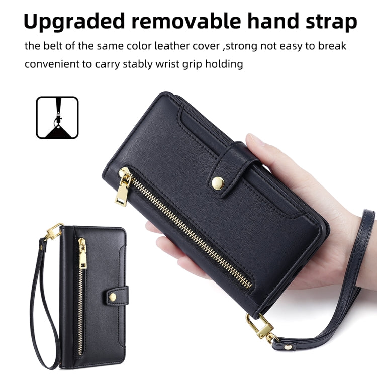 For Infinix Note 40 Pro 4G Sheep Texture Cross-body Zipper Wallet Leather Phone Case(Black) - Infinix Cases by buy2fix | Online Shopping UK | buy2fix