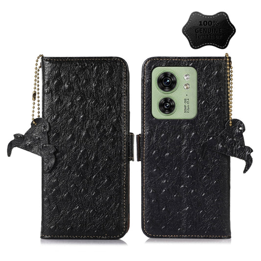 For Motorola Edge 40 Ostrich Pattern Genuine Leather RFID Phone Case(Black) - Motorola Cases by buy2fix | Online Shopping UK | buy2fix