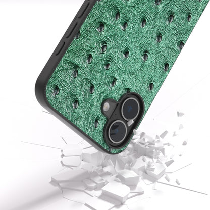 For iPhone 16 Plus ABEEL Genuine Leather Ostrich Texture Phone Case(Green) - iPhone 16 Plus Cases by buy2fix | Online Shopping UK | buy2fix