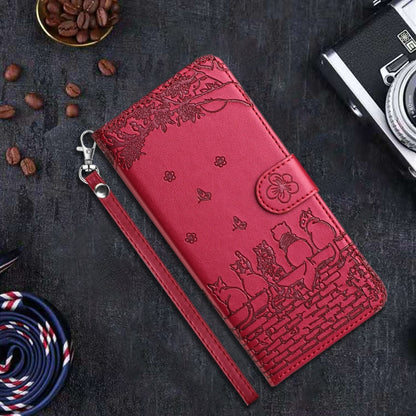 For iPhone SE 2024 Cat Embossing Pattern Leather Phone Case with Lanyard(Red) - More iPhone Cases by buy2fix | Online Shopping UK | buy2fix