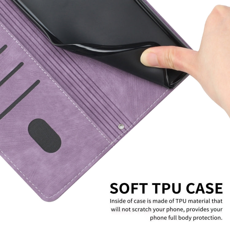 For Xiaomi 14 Pro Skin Feel Stripe Pattern Leather Phone Case with Long Lanyard(Purple) - 14 Pro Cases by buy2fix | Online Shopping UK | buy2fix