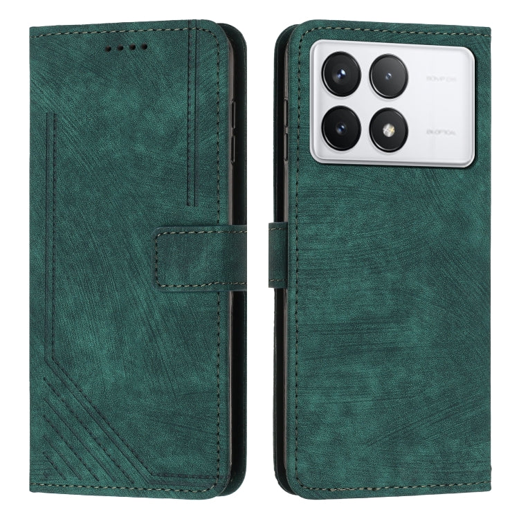 For Xiaomi Redmi K70 / K70 Pro Skin Feel Stripe Pattern Leather Phone Case with Long Lanyard(Green) - K70 Pro Cases by buy2fix | Online Shopping UK | buy2fix