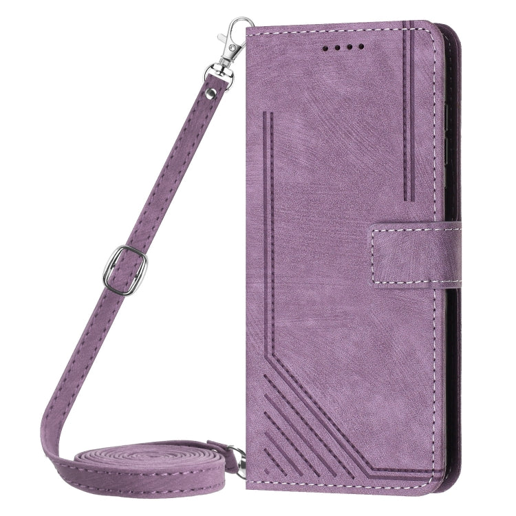 For Infinix Zero 30 4G Skin Feel Stripe Pattern Leather Phone Case with Lanyard(Purple) - Infinix Cases by buy2fix | Online Shopping UK | buy2fix