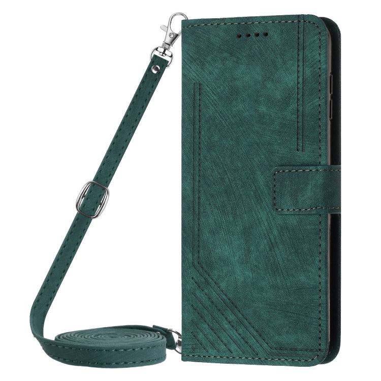 For Infinix Hot 40i Skin Feel Stripe Pattern Leather Phone Case with Lanyard(Green) - Infinix Cases by buy2fix | Online Shopping UK | buy2fix