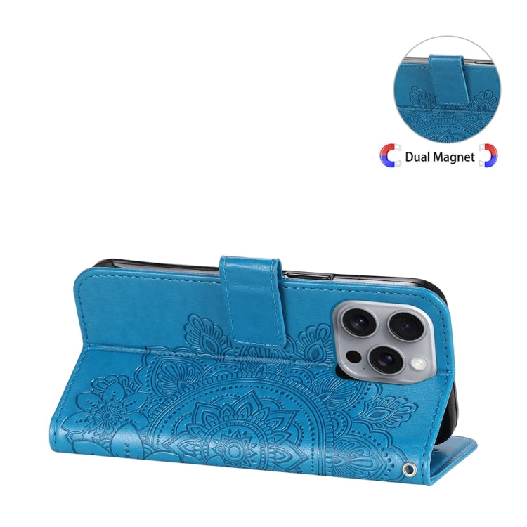 For iPhone 16 Pro Max 7-petal Flowers Embossing Leather Phone Case(Blue) - iPhone 16 Pro Max Cases by buy2fix | Online Shopping UK | buy2fix