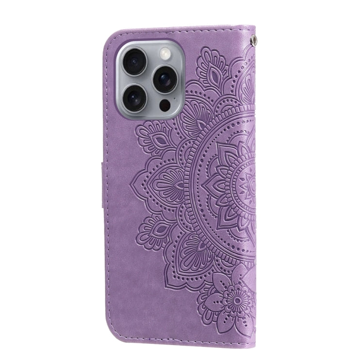 For iPhone 16 Pro Max 7-petal Flowers Embossing Leather Phone Case(Light Purple) - iPhone 16 Pro Max Cases by buy2fix | Online Shopping UK | buy2fix