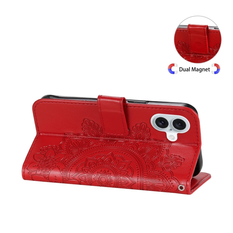 For iPhone 16 Plus 7-petal Flowers Embossing Leather Phone Case(Red) - iPhone 16 Plus Cases by buy2fix | Online Shopping UK | buy2fix