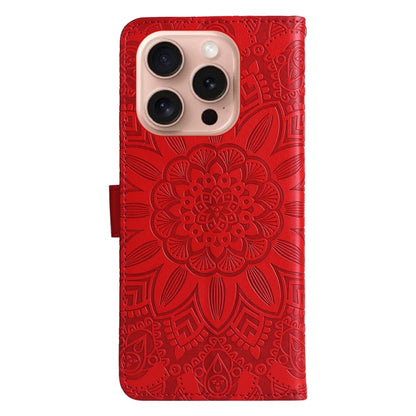 For iPhone 16 Pro Embossed Sunflower Leather Phone Case(Red) - iPhone 16 Pro Cases by buy2fix | Online Shopping UK | buy2fix