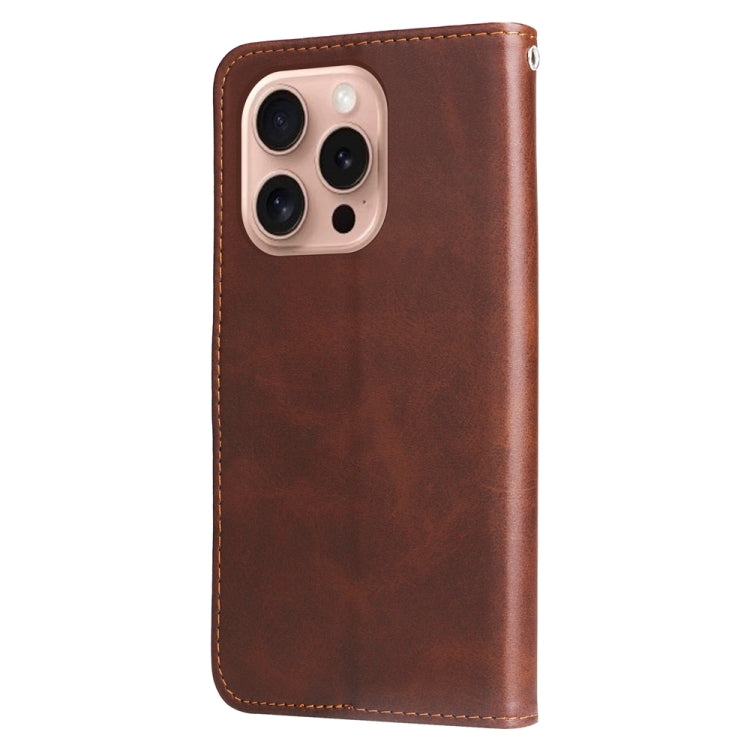 For iPhone 16 Pro Fashion Calf Texture Zipper Leather Phone Case(Brown) - iPhone 16 Pro Cases by buy2fix | Online Shopping UK | buy2fix