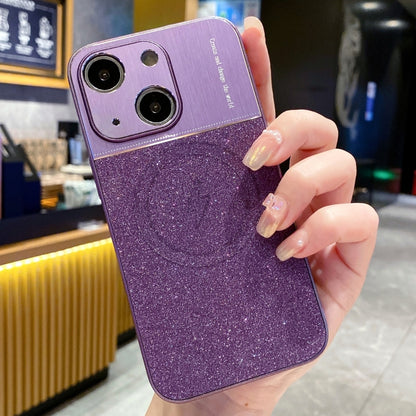 For iPhone 14 Magsafe Magnetic Metallic Glitter Powder Shockproof Phone Case(Purple) - iPhone 14 Cases by buy2fix | Online Shopping UK | buy2fix