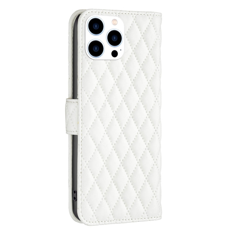 For iPhone 16 Pro Diamond Lattice Wallet Flip Leather Phone Case(White) - iPhone 16 Pro Cases by buy2fix | Online Shopping UK | buy2fix