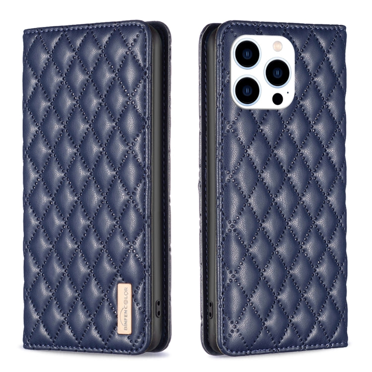 For iPhone 16 Pro Max Diamond Lattice Magnetic Leather Flip Phone Case(Blue) - iPhone 16 Pro Max Cases by buy2fix | Online Shopping UK | buy2fix