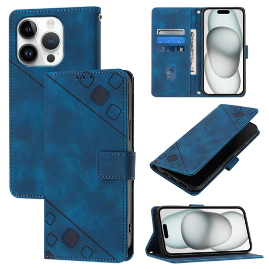 For iPhone 16 Pro Skin-feel Embossed Leather Phone Case(Blue) - iPhone 16 Pro Cases by buy2fix | Online Shopping UK | buy2fix