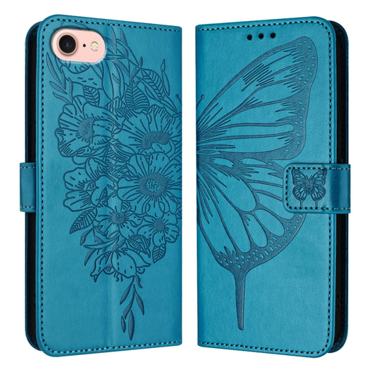 For iPhone SE 2024 Embossed Butterfly Leather Phone Case(Blue) - More iPhone Cases by buy2fix | Online Shopping UK | buy2fix