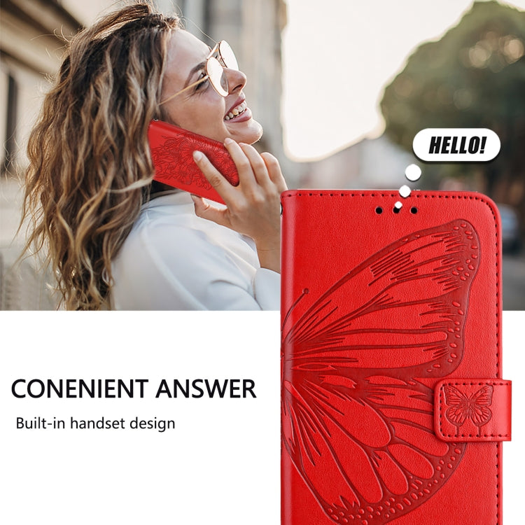 For iPhone 16 Pro Embossed Butterfly Leather Phone Case(Red) - iPhone 16 Pro Cases by buy2fix | Online Shopping UK | buy2fix