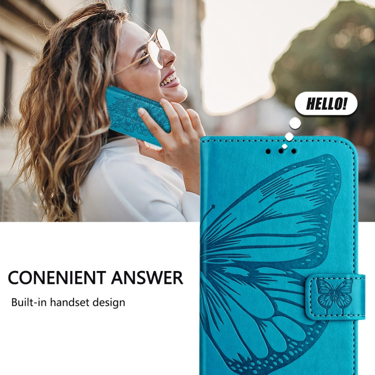 For iPhone 16 Plus Embossed Butterfly Leather Phone Case(Blue) - iPhone 16 Plus Cases by buy2fix | Online Shopping UK | buy2fix