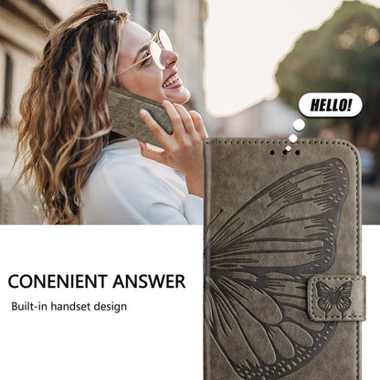 For iPhone 16 Plus Embossed Butterfly Leather Phone Case(Grey) - iPhone 16 Plus Cases by buy2fix | Online Shopping UK | buy2fix