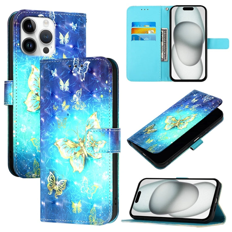 For iPhone 16 Pro Max 3D Painting Horizontal Flip Leather Phone Case(Golden Butterfly) - iPhone 16 Pro Max Cases by buy2fix | Online Shopping UK | buy2fix