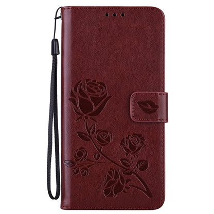 For Samsung Galaxy S24+ Rose Embossed Flip PU Leather Phone Case(Brown) - Galaxy S24+ 5G Cases by buy2fix | Online Shopping UK | buy2fix
