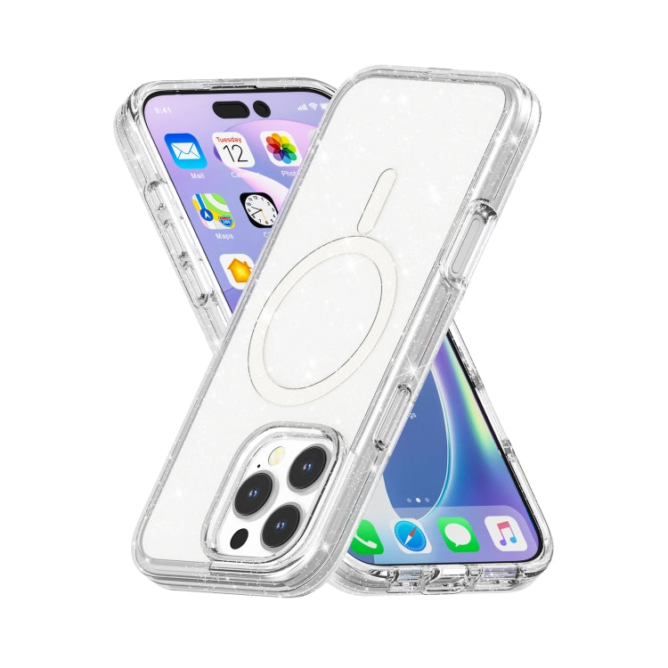 For iPhone 16 Pro Max Terminator Style Glitter Powder MagSafe Magnetic Phone Case(White) - iPhone 16 Pro Max Cases by buy2fix | Online Shopping UK | buy2fix