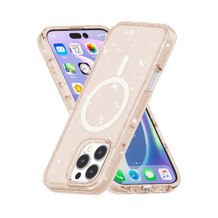 For iPhone 16 Pro Terminator Style Glitter Powder MagSafe Magnetic Phone Case(Gold) - iPhone 16 Pro Cases by buy2fix | Online Shopping UK | buy2fix