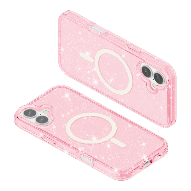 For iPhone 16 Plus Terminator Style Glitter Powder MagSafe Magnetic Phone Case(Pink) - iPhone 16 Plus Cases by buy2fix | Online Shopping UK | buy2fix