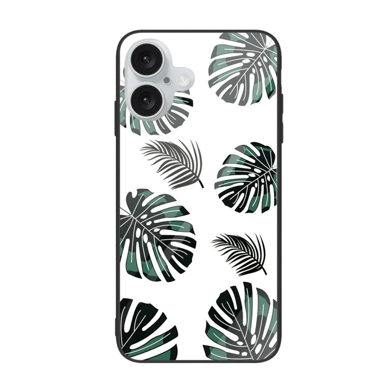 For iPhone 16 Colorful Painted Glass Phone Case(Banana Leaf) - iPhone 16 Cases by buy2fix | Online Shopping UK | buy2fix