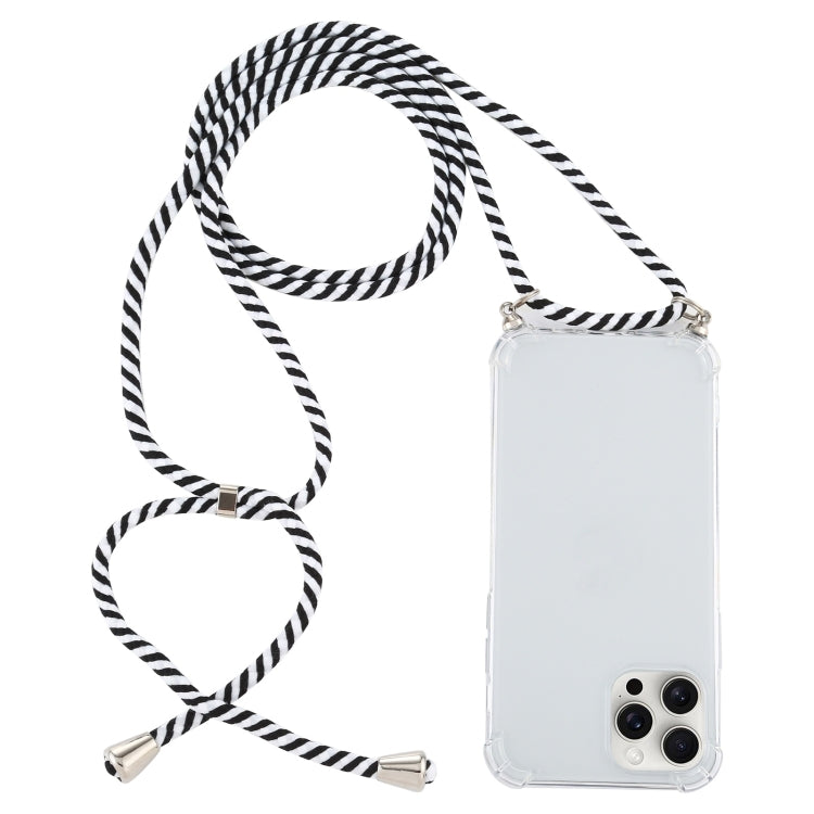 For iPhone 16 Pro Four-Corner Shockproof Transparent TPU Case with Lanyard(Zebra) - iPhone 16 Pro Cases by buy2fix | Online Shopping UK | buy2fix