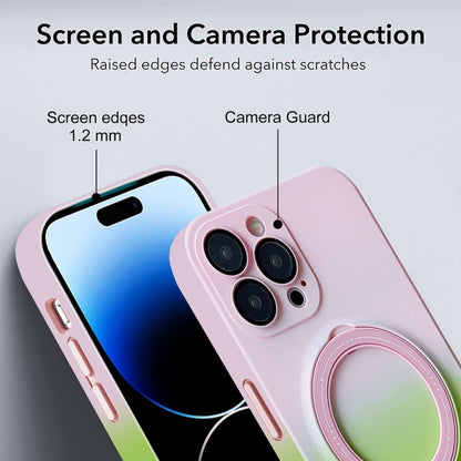 For iPhone 14 MagSafe Holder Gradient TPU Phone Case(Pink Green) - iPhone 14 Cases by buy2fix | Online Shopping UK | buy2fix