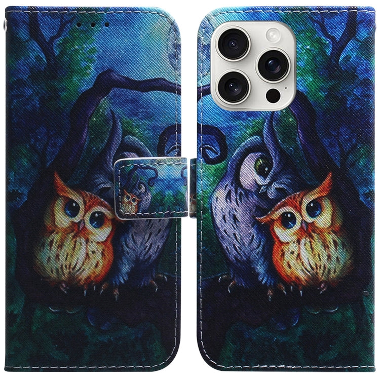 For iPhone 16 Pro Coloured Drawing Flip Leather Phone Case(Oil Painting Owl) - iPhone 16 Pro Cases by buy2fix | Online Shopping UK | buy2fix