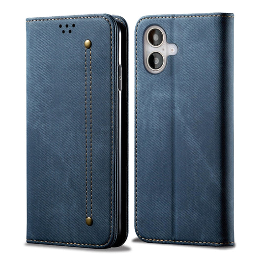 For iPhone 16 Denim Texture Casual Style Horizontal Flip Leather Case(Blue) - iPhone 16 Cases by buy2fix | Online Shopping UK | buy2fix