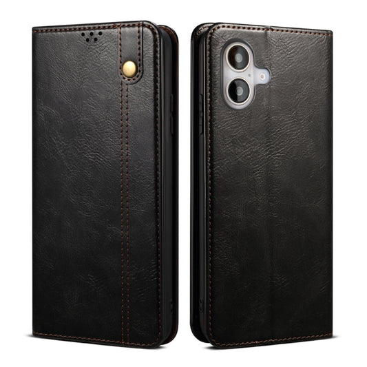 For iPhone 16 Plus Oil Wax Crazy Horse Texture Leather Phone Case(Black) - iPhone 16 Plus Cases by buy2fix | Online Shopping UK | buy2fix