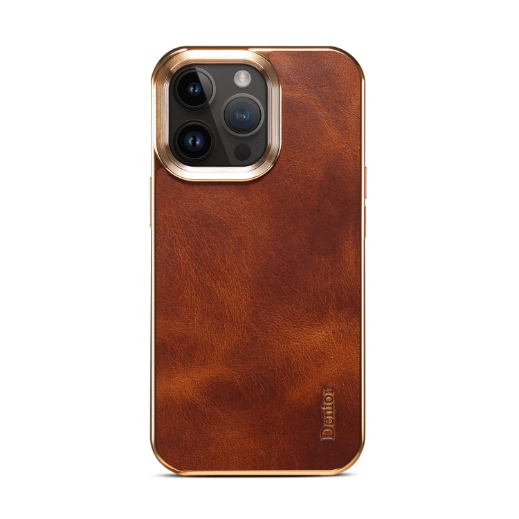 For iPhone 15 Pro Max Denior Oil Wax Cowhide Plating Phone Case(Brown) - iPhone 15 Pro Max Cases by Denior | Online Shopping UK | buy2fix