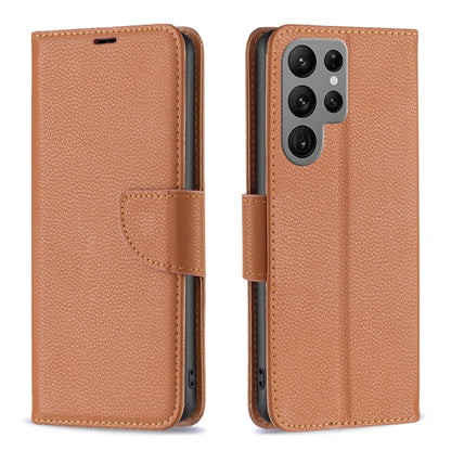 For Samsung Galaxy S24 Ultra 5G Litchi Texture Pure Color Flip Leather Phone Case(Brown) - Galaxy S24 Ultra 5G Cases by buy2fix | Online Shopping UK | buy2fix