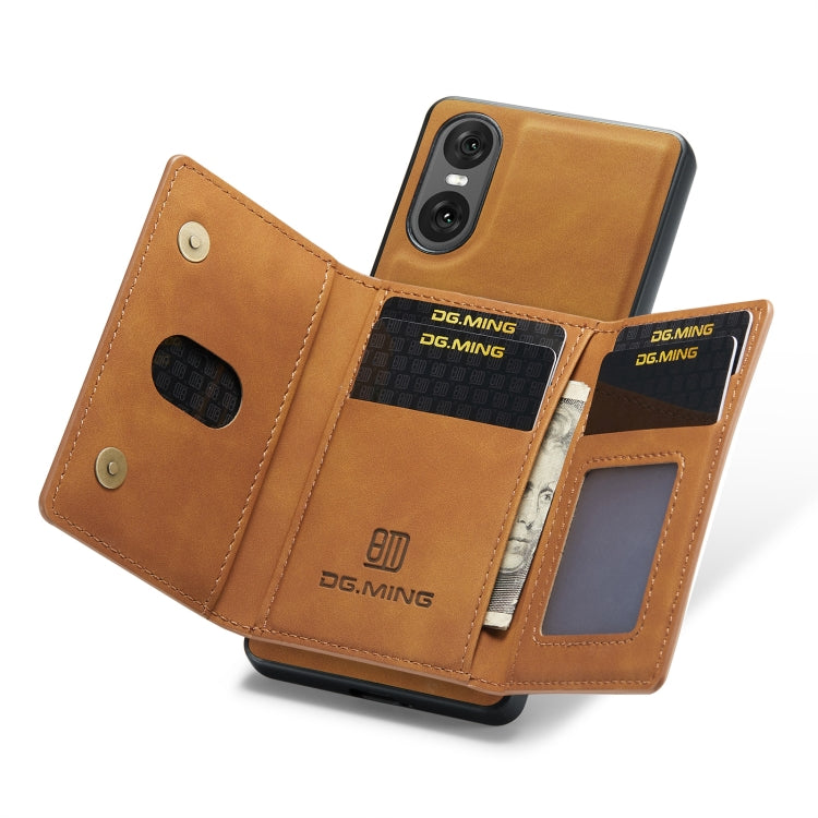 For Sony Xperia 10 VI DG.MING M2 Series 3-Fold Multi Card Bag + Magnetic Phone Case(Brown) - Sony Cases by DG.MING | Online Shopping UK | buy2fix