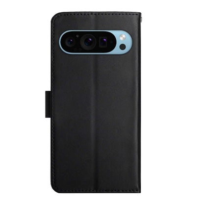 For Google Pixel 9 Pro HT02 Genuine Leather Fingerprint-proof Flip Phone Case(Black) - Google Cases by buy2fix | Online Shopping UK | buy2fix